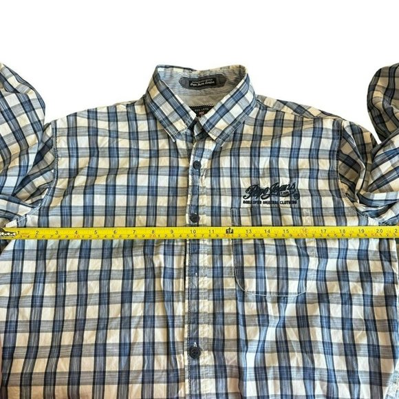 y2k Pepe Jeans Blue Plaid Long Sleeve Button Down Shirt Mens L *missing button* - Picture 6 of 7